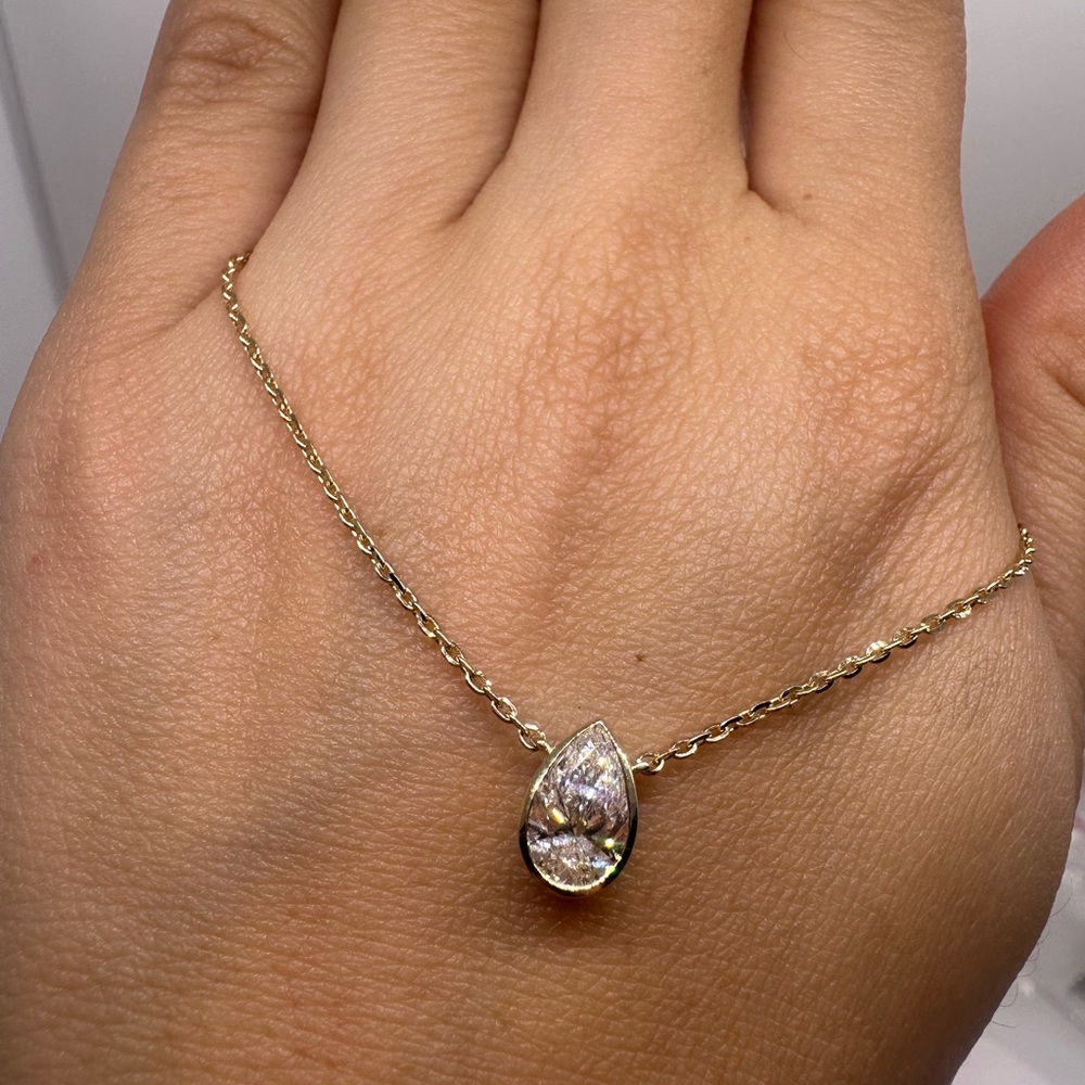 1.03 carat pear lab diamond bezel necklace